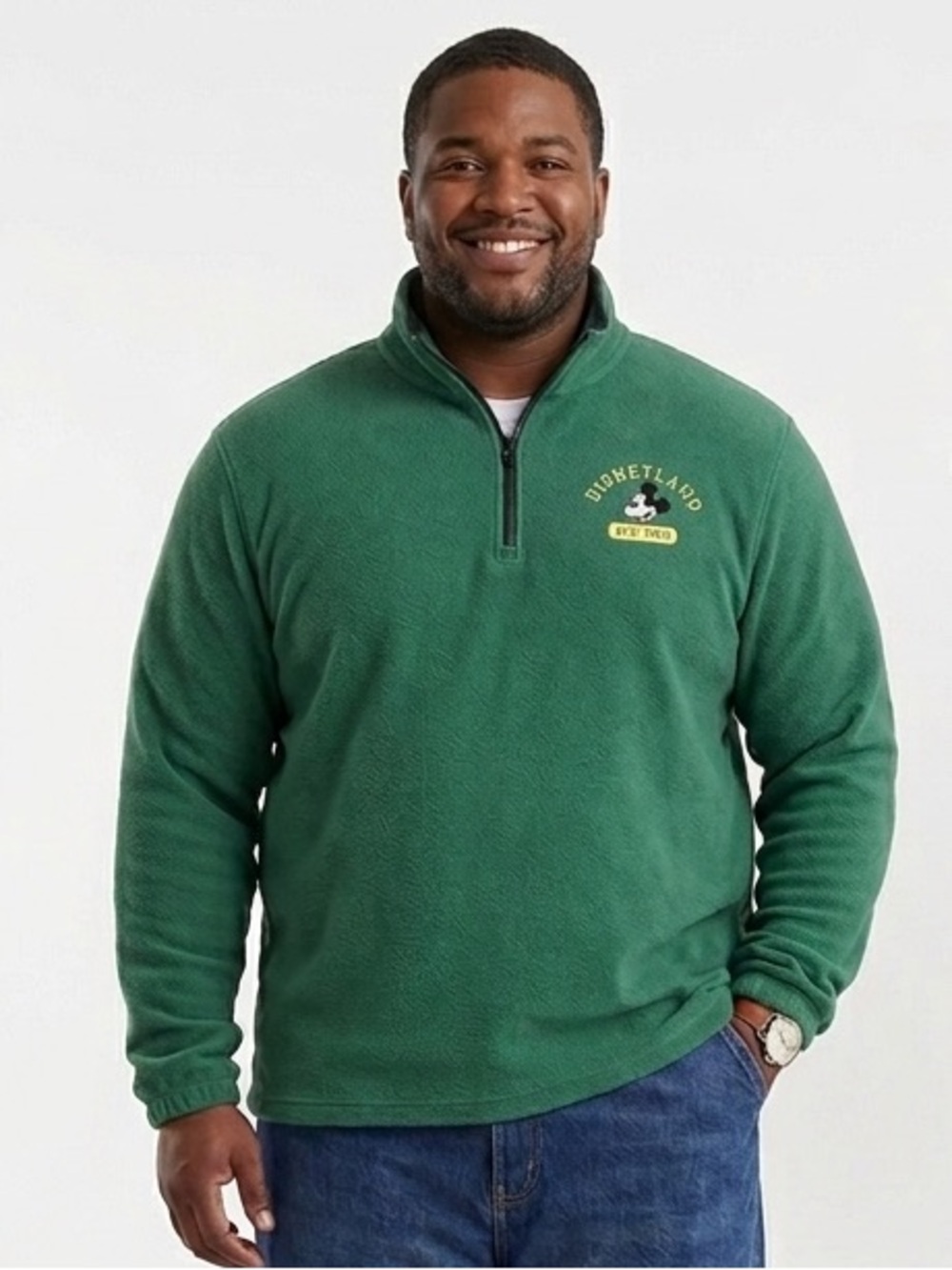 Vintage Disney‎ Green Pullover Fleece Sweater Disneyland Retro EST. 1955